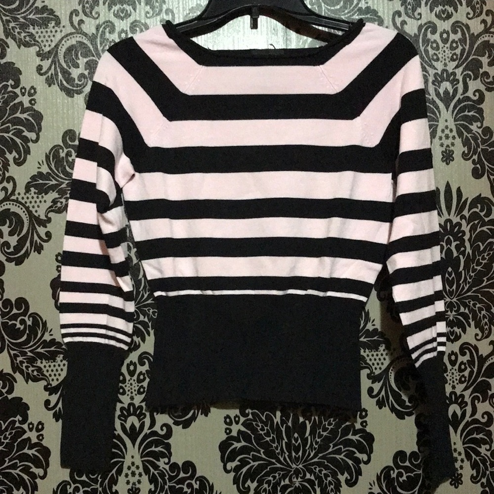Mix It - Striped Black and Pink Women's Sweater - size large